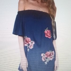 Yoins Off the Shoulder Embroidered Floral Mini Dress